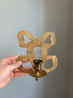 Vintage Brass Bow Wall Candle Sconce Holder With Elegant Ribbon Design